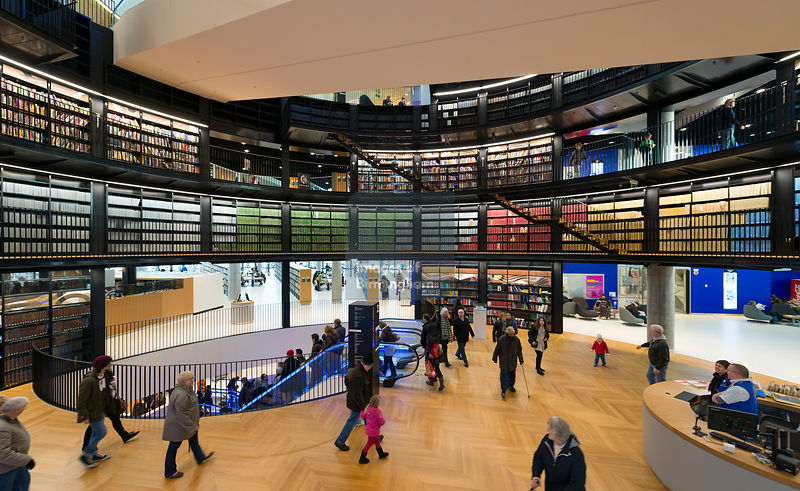 The interior of the new Library of Birmingham, England.