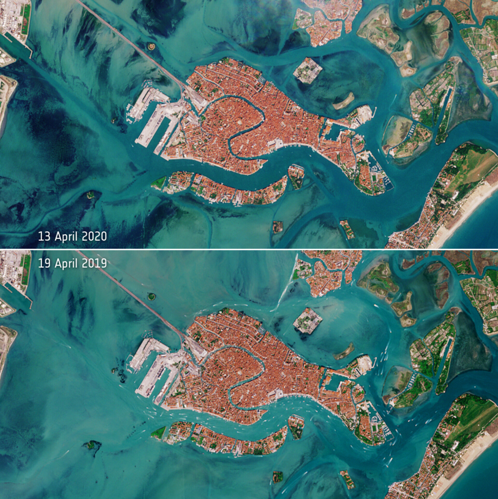 Empty Canals in Venice as seen from space